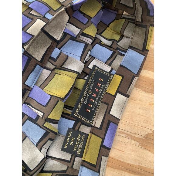 Express Vintage 90s Green Blue Windowpane Geometric Skirt Size 13/14 - Picture 4 of 5